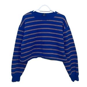 FOREVER 21 Stripped Long Sleeve Crop Top Sweatshirt | Blue Yellow